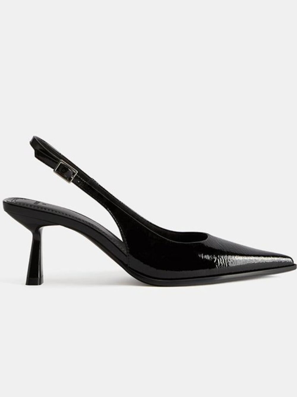 BERSHKA Women's Slingback Kitten Heel Shoes Size 37 In Black